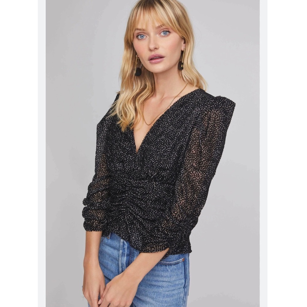 ASTR The Label Label Florence Top‎ in Black Velvet Dot Size XS